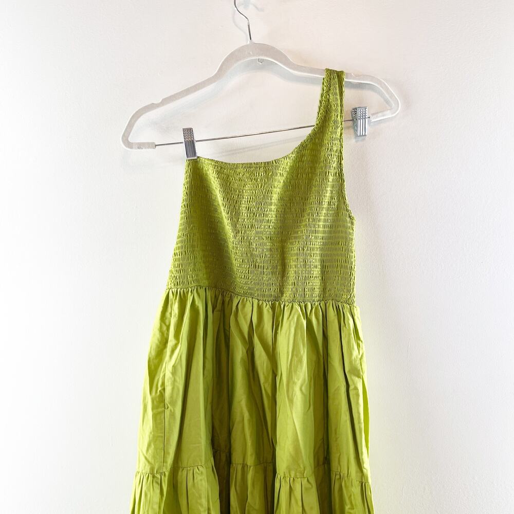 o.p.t One Shoulder Smocked Tiered A-Line Maxi Dress Chartreuse Green Large - Picture 7 of 8